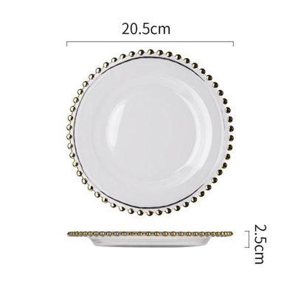 

glass charger plate with rose gold silver clear beaded rim 8 10.5 12.5 inch round dinner service tray for wedding party