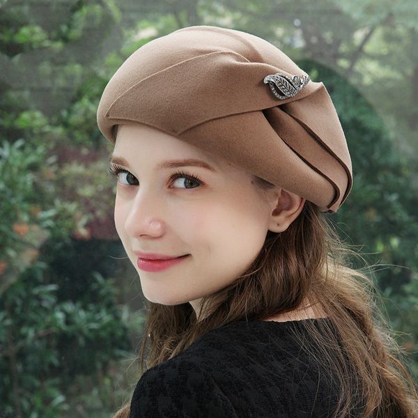 

berets h7784 women warm wool felt beret hat autumn winter elegant party korean cap lady fashion thick simple hats, Blue;gray