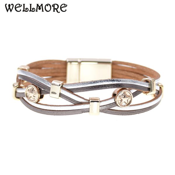 

WELLMORE metal charm Leather Bracelets For Women & Men Multiple Layers wrap Bracelets Couple gifts fashion Jewelry wholesale