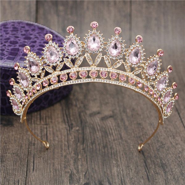 

gorgeous pink crystal headbands queen tiaras and crowns bridal hairband girls prom party wedding hair jewelry accessories, Golden;silver