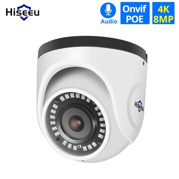

cameras hiseeu 4k poe ip camera audio indoor 8mp network dome security cctv ir h.265 video surveillance onvif