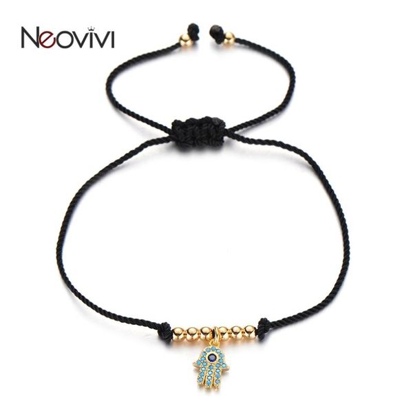 

neovivi fatima hand pendants charm bracelet copper metal beads zircon charm red black rope string bracelet women craft jewelry, Golden;silver