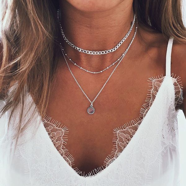 

chains round necklace chain women necklaces crystal jewelry lovers silver color trendy aesthetic girl kpop collares collier