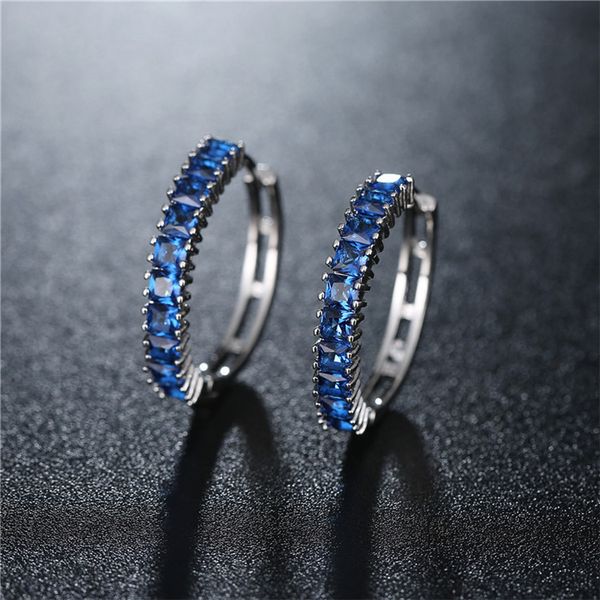 

bilincolor blue fashion zirconia fashion lock earring for wedding for party female earrings, Golden;silver