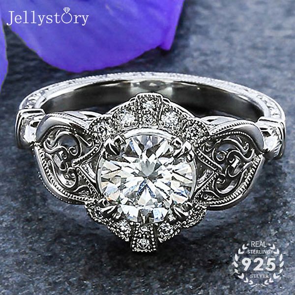 

cluster rings jellystory vintage 925 sterling silver fine jewelry with zircon gemstones wedding engagement party gift ring wholesale, Golden;silver