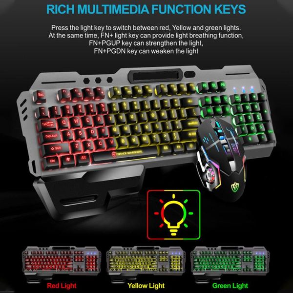 

keyboard mouse combos gaming waterproof rainbow backlit combo for desk104 keys computer accessories removable hand rest usb wired