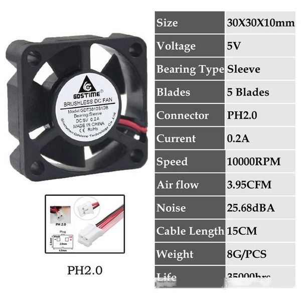 

fan fans & cooling 5 pieces gdstime dc 24 12v 5v 3cm 30x30x10mm 2pin ball bearing portable cooling fan dupont 2.54