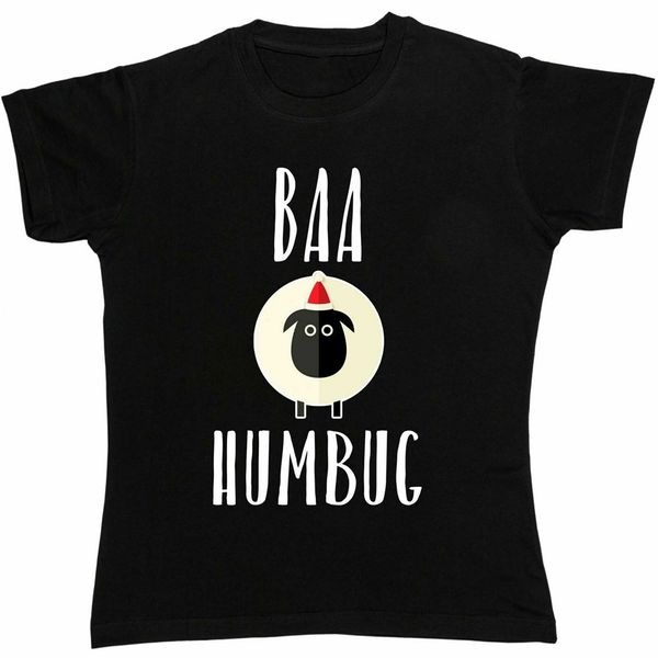 

baa humbug white sheep bah humbug anti christmas womens boyfriend fit t-shirt brand clothing tee shirt