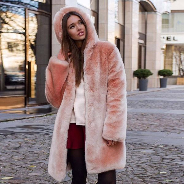 

doudoulu autumn winter women fur coat clothes plus size hooded jacket warm thick outerwear coat loose long overcoat #es, Black