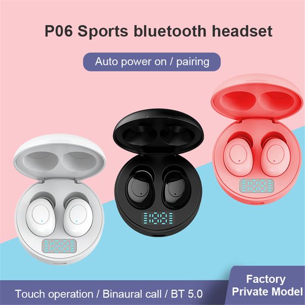 

new smart wireless earphone p06 tws led power display bluetooth headset waterproof stereo handsheadphone with charging box