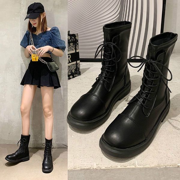 

ankle boots for women 2020 autumn boots thick heel platform shoes woman slip on round toe fashion, Black