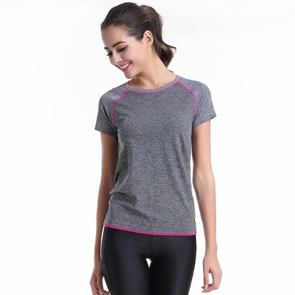 

wicking quick-drying yoga fitness running sports short sleeve c, Gray;blue