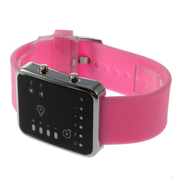 

sport led watches pink men women fashion square wrist watch couple gift silicone watch silicone led binary, Slivery;brown