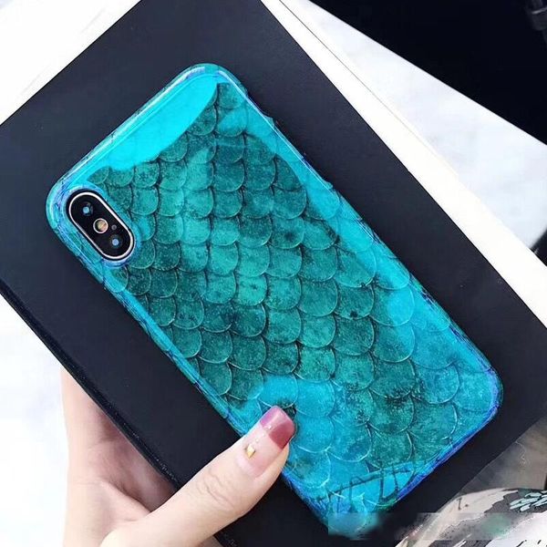 

phone case for iphone xs xr xs max x 8 7 6 6s plus laser blue fish scale soft imd retro phone back cases