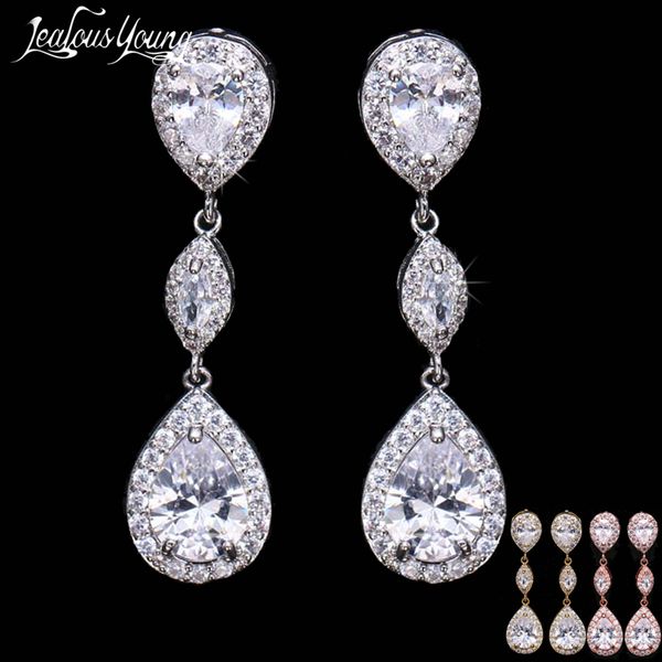 

2020 korean fashion long waterdrop dangle earrings with luxury zircon drop earring for women wedding gift party jewelry, Silver