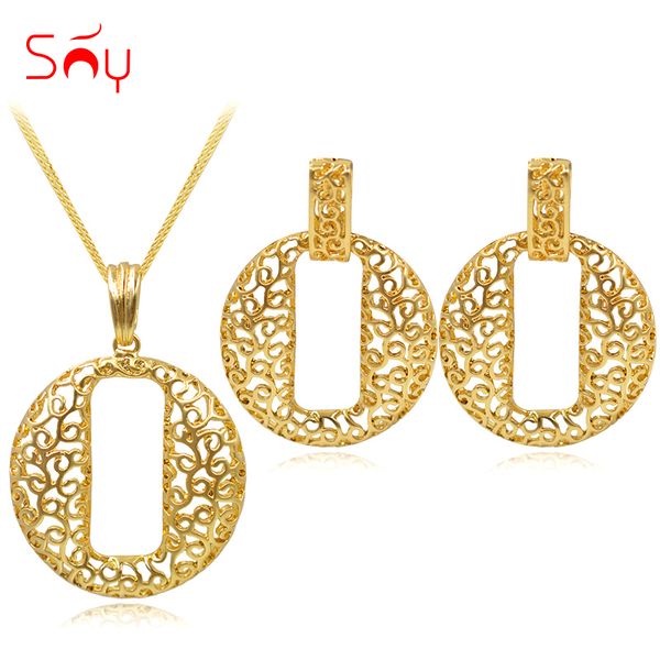 

sunny jewelry alloy hollow round fashion jewelry 2020 necklace earrings pendant sets for women for party wedding gift, Silver
