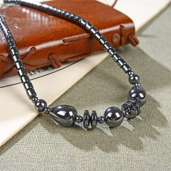 

chokers fashion bohemian necklace for women jewelry natural hematite stone decoration pendant beads strand necklaces men party gift b427, Golden;silver