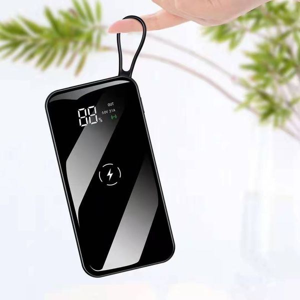 

digital display full mirror wireless charging power bank with silica buckle 5w wireless charging output 2 port 5v 2.1a input and output