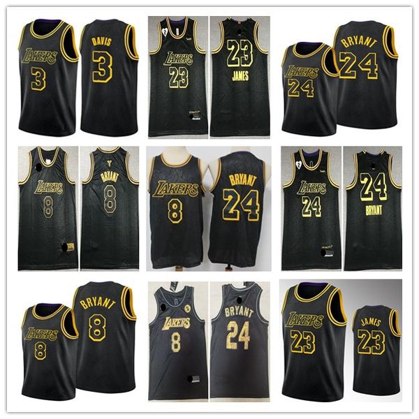 

los angeles lakers kobe bryant lebron james anthony davis men black mamba city nba basketball jersey, Black;red