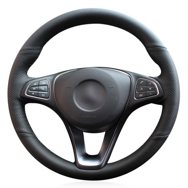 

black pu faux leather steering wheel cover for c180 c200 c260 c300 b200 e200 e300 cls260 cls300 glc260 glc300 a180