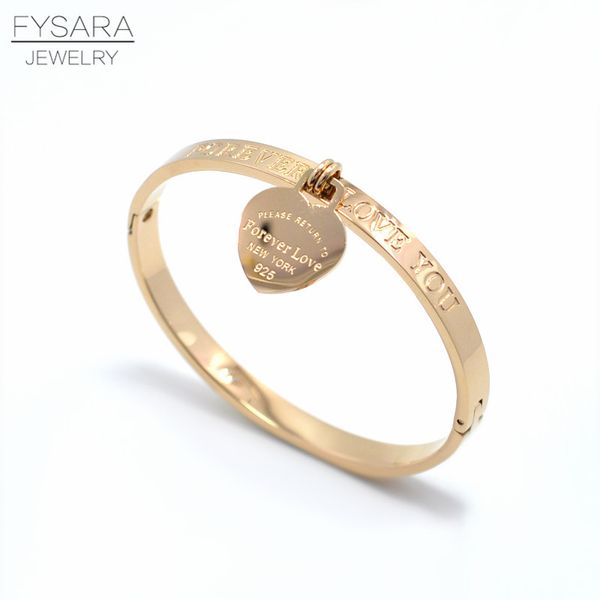 

fysara pulseira stainless steel bracelet & bangle rose gold color heart forever love tag bangle jewelry for women, Black
