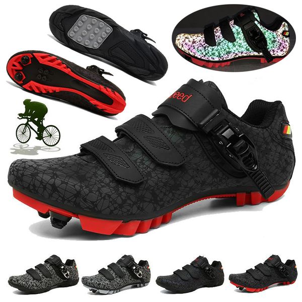 

mountain bicycle shoes cycling sneakers mtb shoes men breathable slef-locking luminous road bike women racing cycling shoe, Black