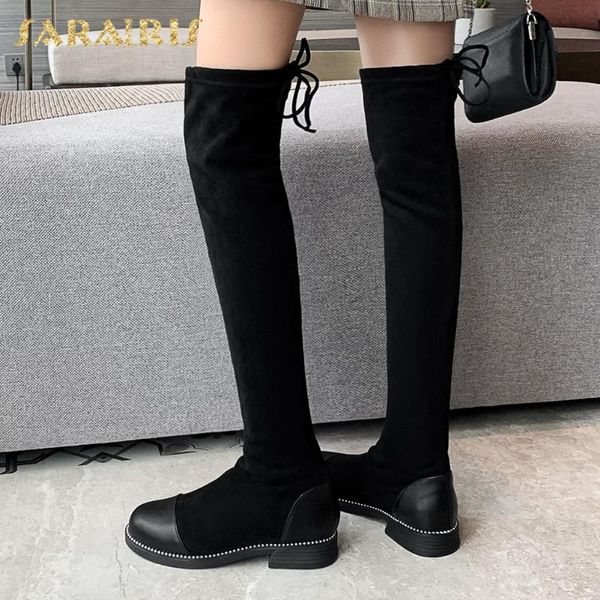 

sarairis 2020 новая мода скольжения на stretch сапоги женщина обувь коренастый пятки удобная ins над коленом boots женский, Black