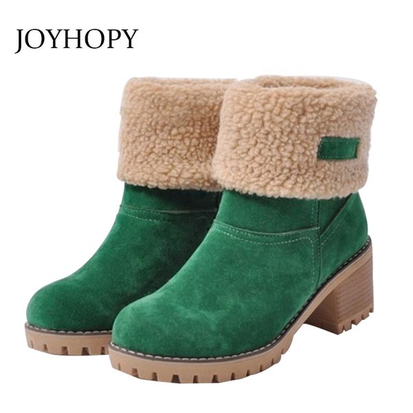 

2020 winter fashion flock thick heels snow boots women plus size with plush cotton shoes woman nubuck leather ankle boots wb044, Black