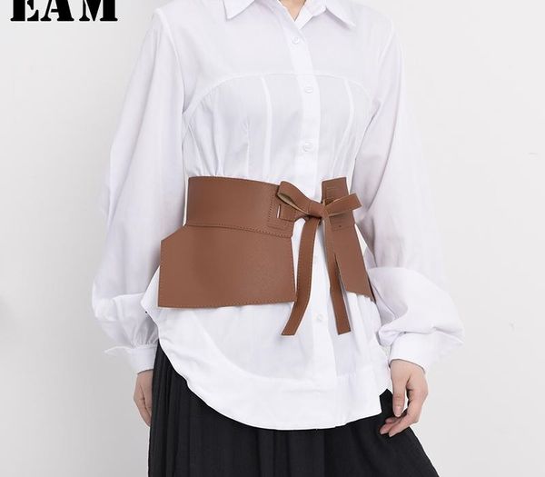 

eam] pu leather black bandage irregular split joint wide belt personality women new fashion tide all-match spring 2020 jc60601, Black;brown