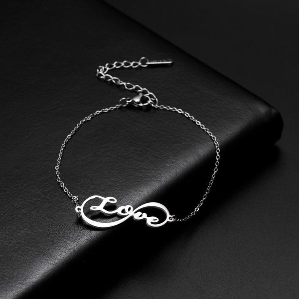 

fishhook love old word letter infinity symbol bohemia stainless steel gift for woman man lover charm bracelet bangle jewelry, Black