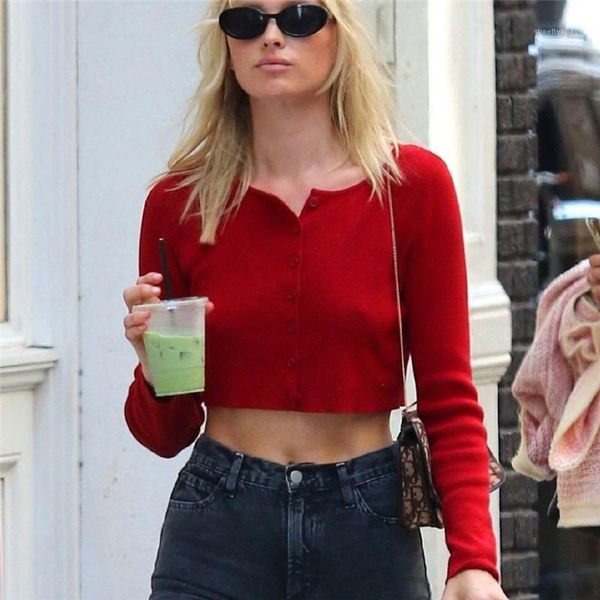 

tshirts fashion solid color long sleeve belly buttom single breasted knitted new arrival clothing 20ss women designer, White