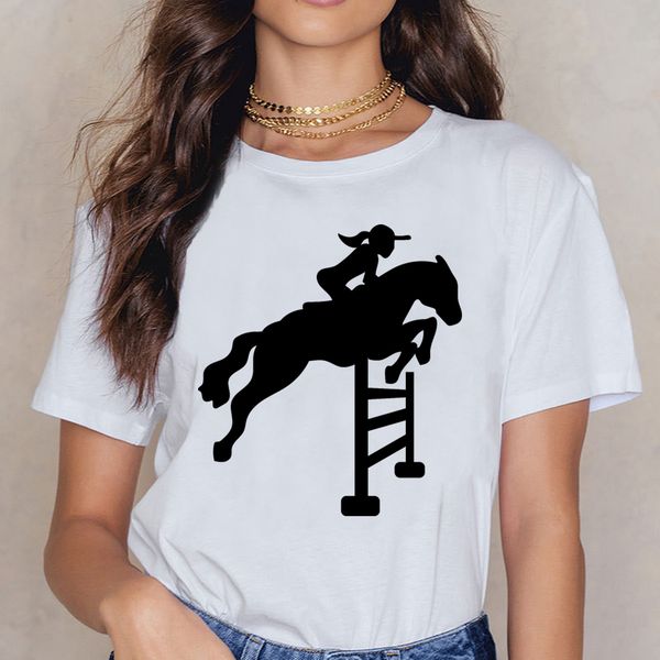 

t shirt women horses riding show jumping rider equitation womens scoop neck funny harajuku print female shirt