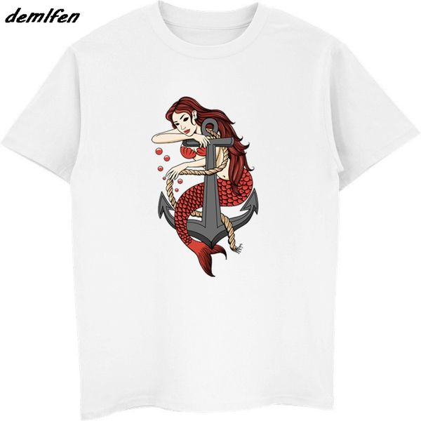 

men printed t-shirt hipster funny cool mermaid anchor t shirts summer men o-neck short sleeve casual tees