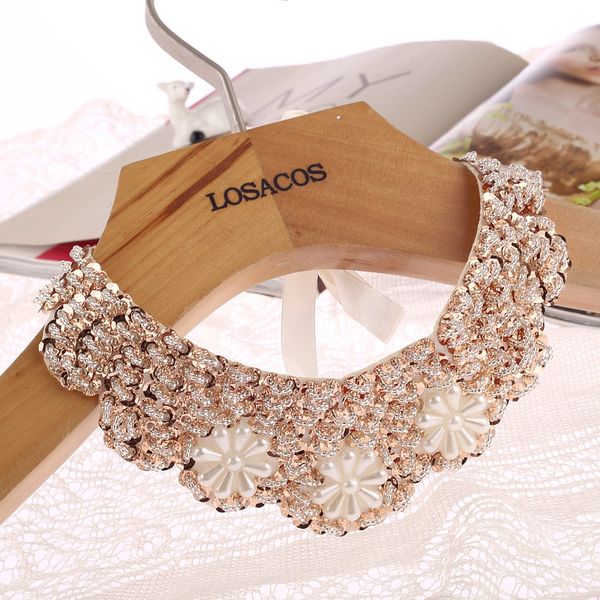 

70cm new fashion popular fake collar choker necklace sequined beads women statement necklace, Silver
