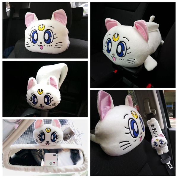 

sailor moon luna vehicle-mounted plush pillow safety belt cover rearview mirror cover paper tissue box brake case stuffed toy mx200716