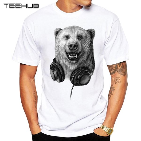 

2019 teehub men's fashion wild bear musicprinted short sleeve t-shirt hipster o-neck design cool desgin tee