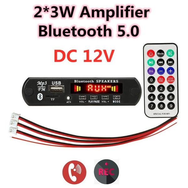

& mp4 players 12v 2*3w bluetooth 5.0 mp3 player decoder board car fm radio module support tf usb aux handscall record