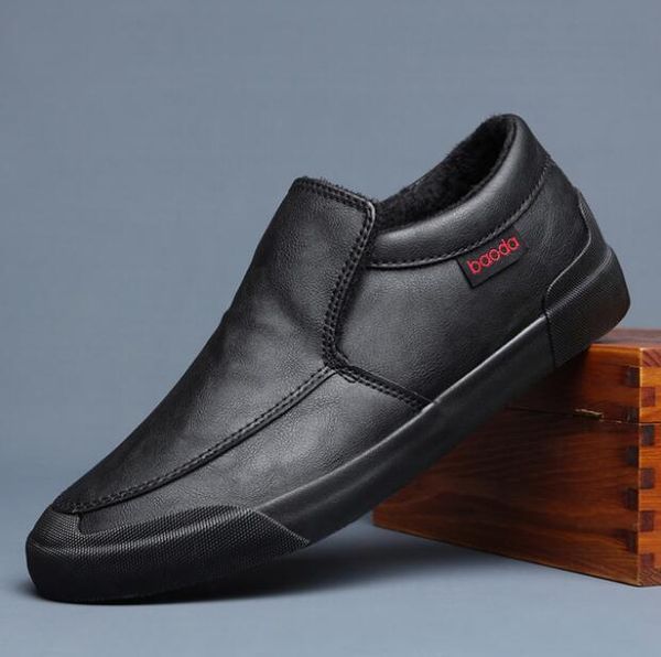 

2020 new men leather fashion boots autumn winter street simple fashion cool men warm fur inside casual shoes, Black