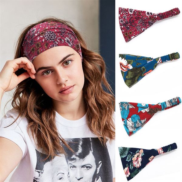 

new bohemia style chiffon headband women yoga wash face sport hair bands stretch wide head wrap floral hair accessories fj232, Silver