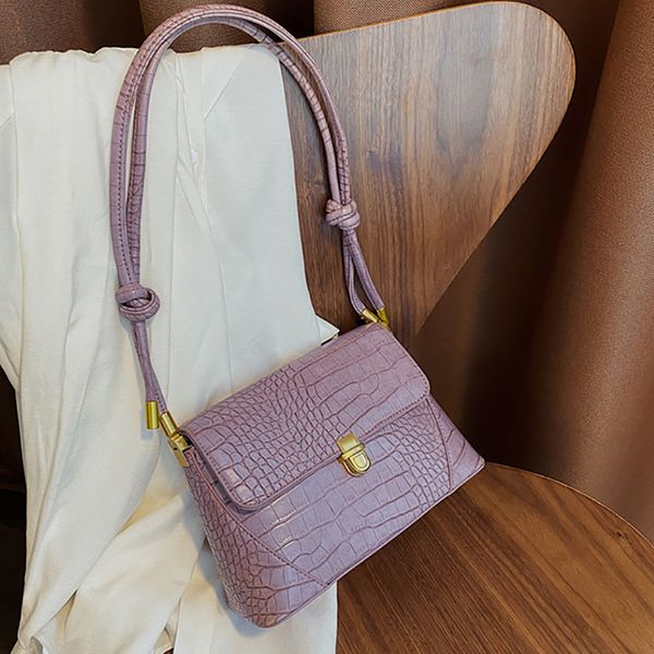 

ladies women stone pattern bag crocodile crossbody bags female designer vintage shoulder bolsa knot shoulder strap baguette sac