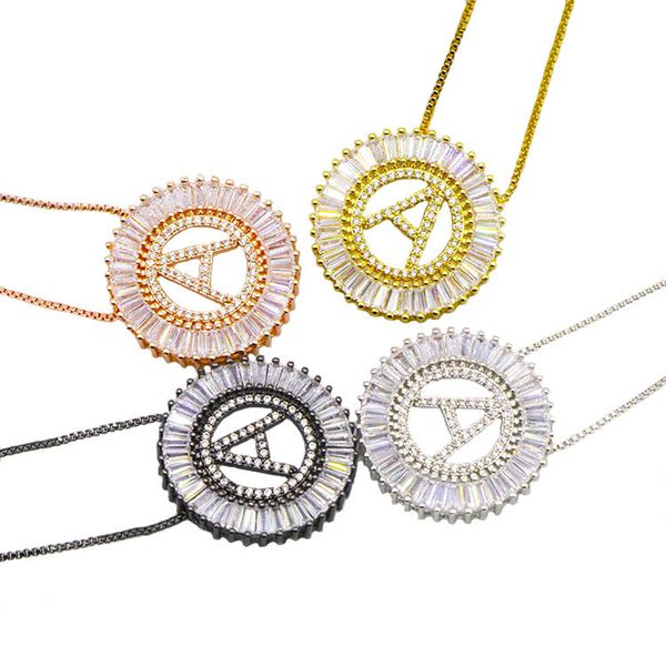 

медь ожерелье micro inlay 26 английский алфавит розовое золото круглый циркон алфавит ожерелье оптовая hollow круглый циркон подвеска, Silver