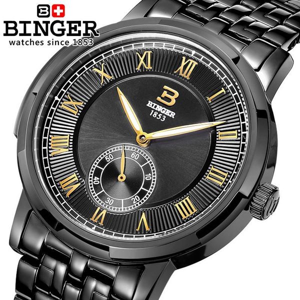 

wristwatches switzerland men watch automatic mechanical binger waterproof men's watches male gold sapphire b5037, Slivery;brown