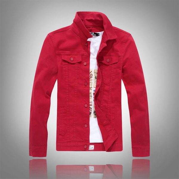 

european american style men red slim denim jacket famous slim men outerwear & coats denim jacket for black pink, Black;brown