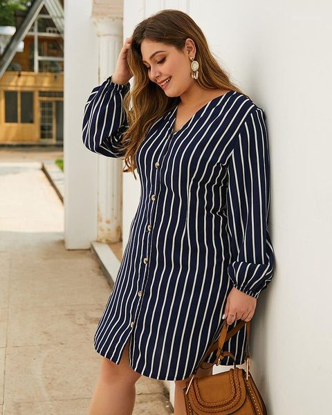 

pencil dresses long sleeve brief women striped print clothes womens designer dresses autumn plus size dresses v neck, Black;gray