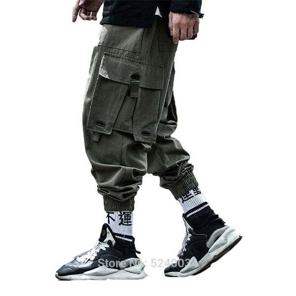 

mens joggers cargo combat jogging trousers tracksuit bottoms side pocket harem pants hip hop casual streetwear pants, Black