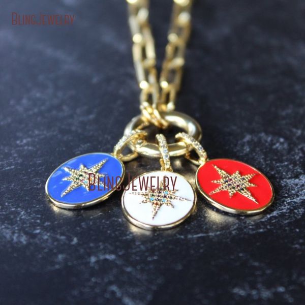 

chains nm33864 gold filled paperclip chain north star enamel pendant paper clip push gate ring independence day red blue white, Silver