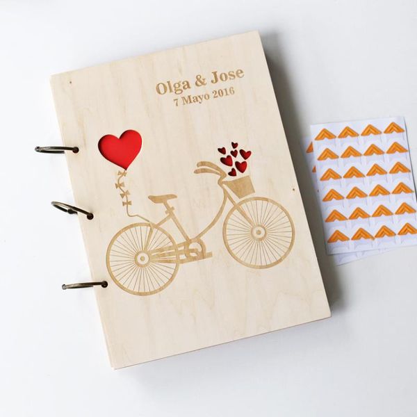 

party favor wedding guest book / with name and date guestbook wood bike