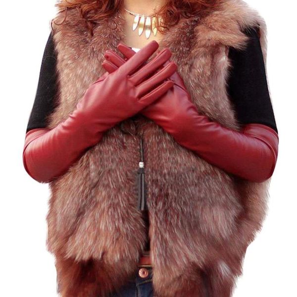 

pu over elbow gloves winter long gloves full finger for women, Blue;gray