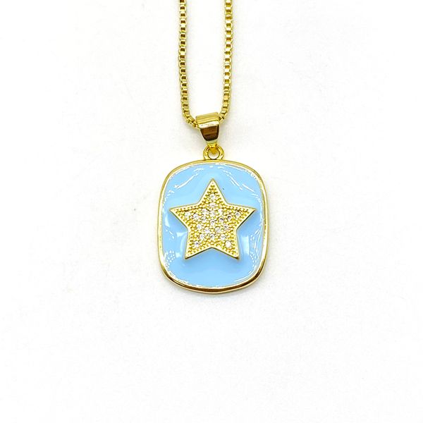 

pendant necklaces 5pcs/lot bohemian enamel brass cz star charm necklace, Silver