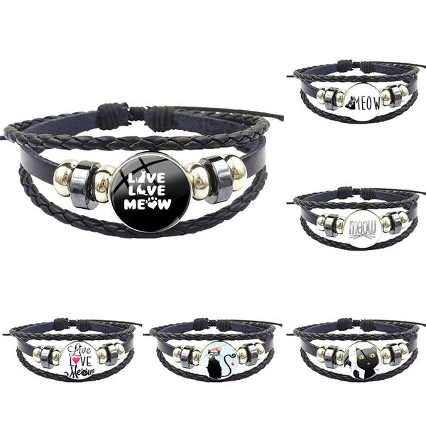 

charm bracelets love meow black cat for women handmade girls statement glass leather bracelet bangle lovely jewelry, Golden;silver